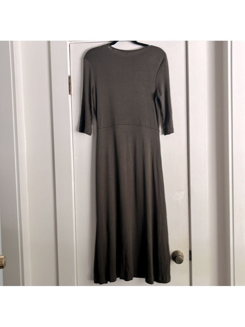VINCE | Army Green Stretch Elbow Sleeve Jersey Midi Dress Small - Picture 4 of 13